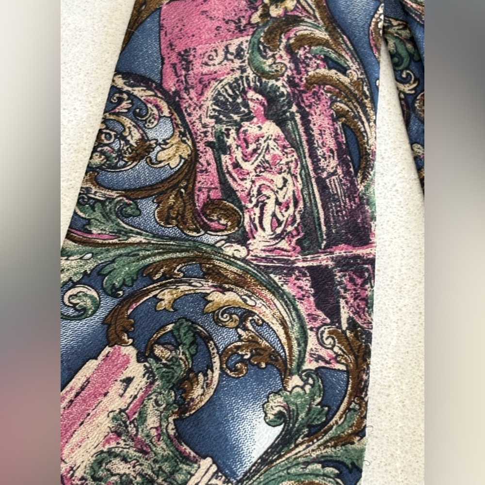 Eaton Men’s Vintage Paisley 100% Silk Tie Baroque Pattern Italian Design Pink - Picture 2 of 8